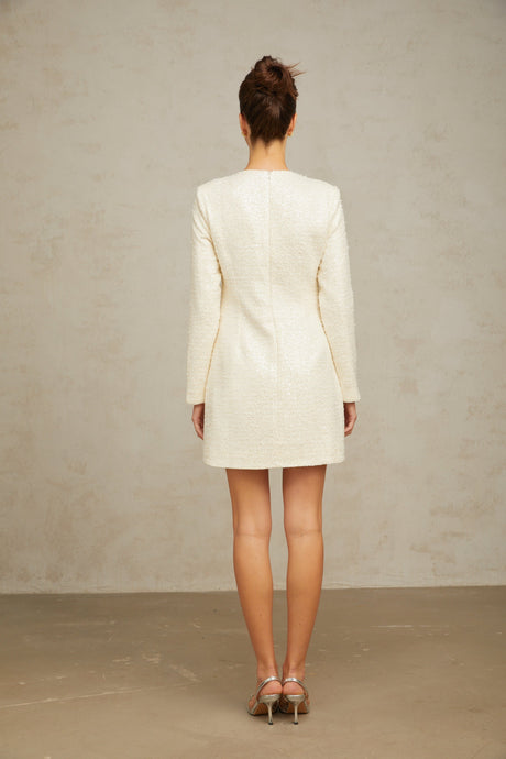Aurohaya Angélique white sequined tweed mini dress