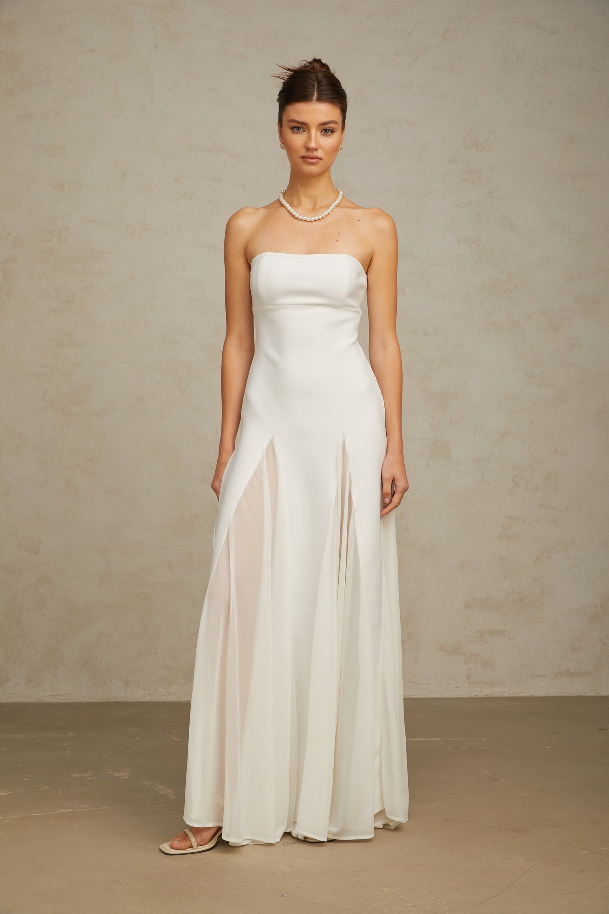 Aurohaya Nathalie white tulle-panelling maxi dress