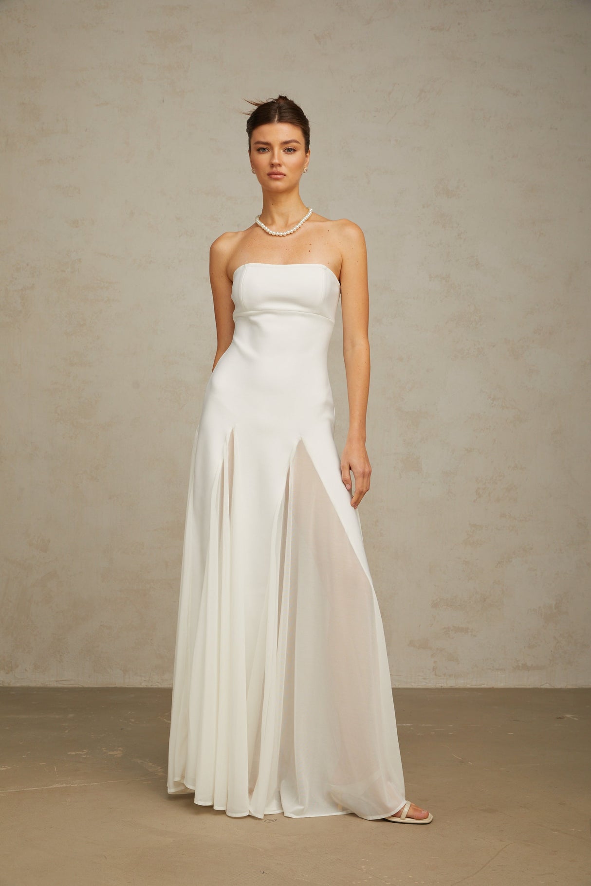 Aurohaya Nathalie white tulle-panelling maxi dress