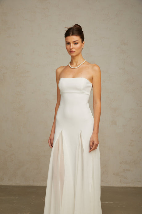 Aurohaya Nathalie white tulle-panelling maxi dress