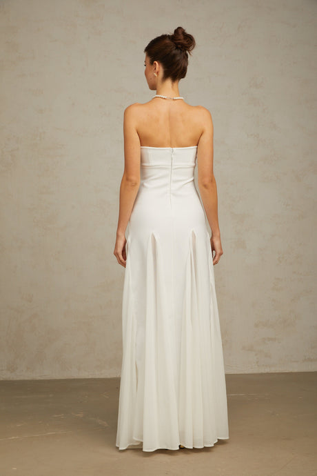 Aurohaya Nathalie white tulle-panelling maxi dress