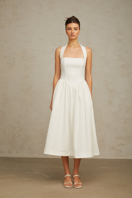 Aurohaya Alizée halterneck pleated midi dress in White