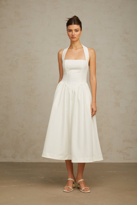 Aurohaya Alizée halterneck pleated midi dress in White