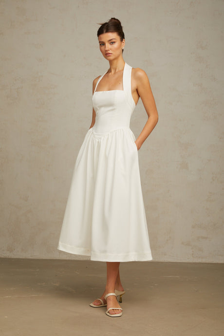 Aurohaya Alizée halterneck pleated midi dress in White