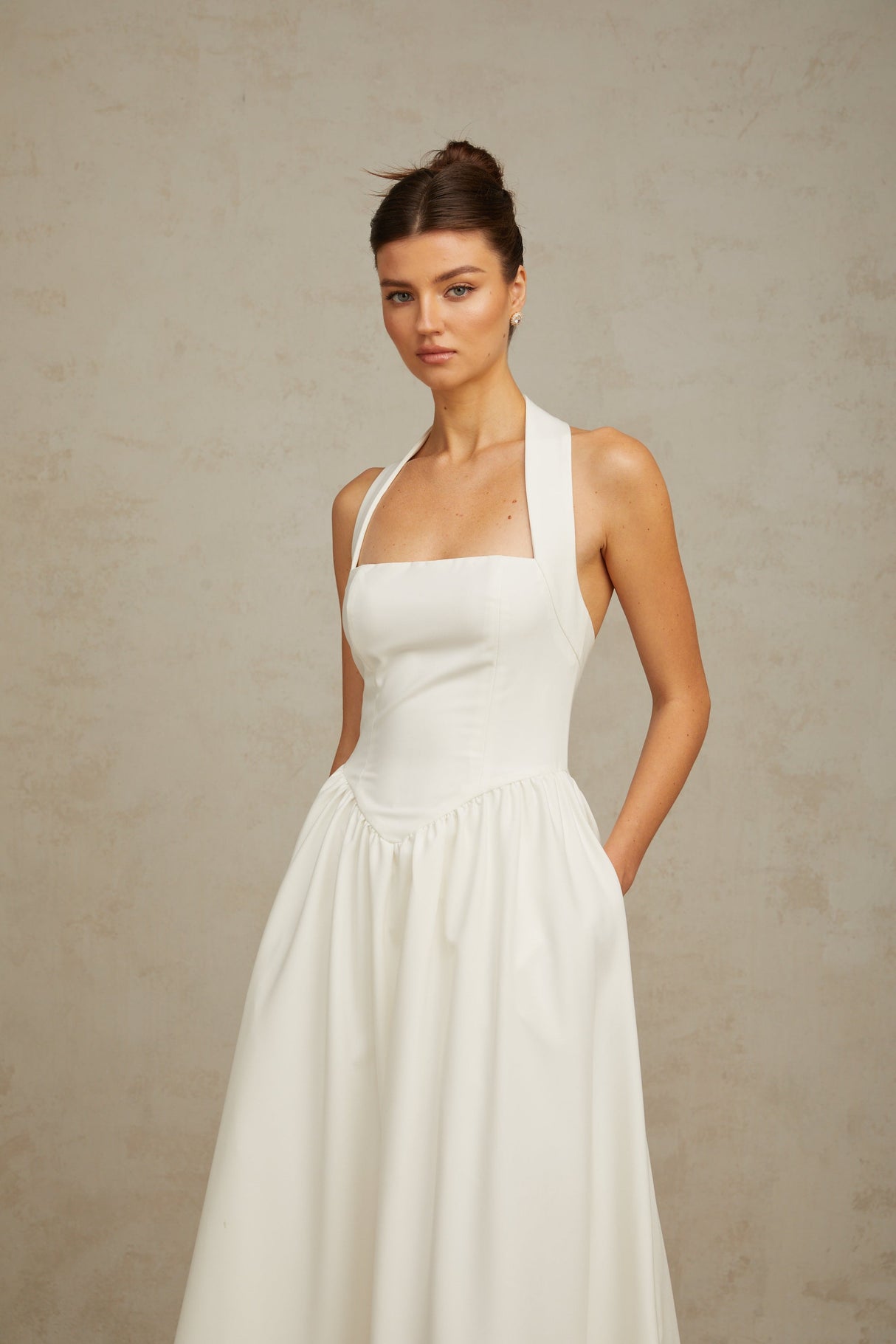 Aurohaya Alizée halterneck pleated midi dress in White