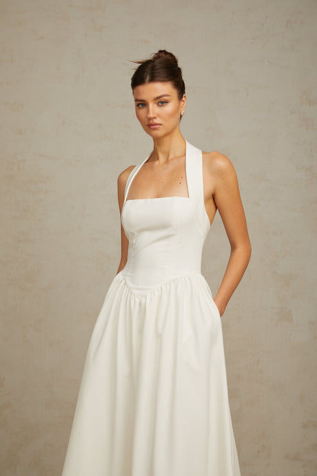 Aurohaya Alizée halterneck pleated midi dress in White