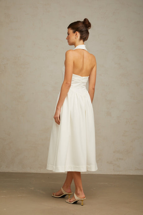 Aurohaya Alizée halterneck pleated midi dress in White