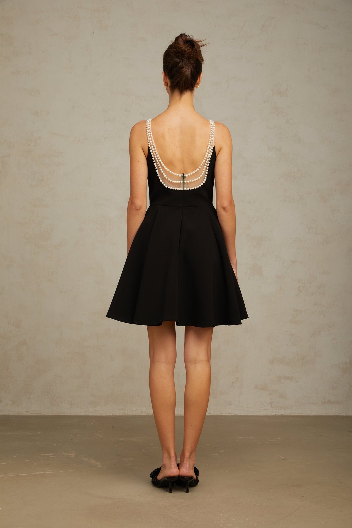 Aurohaya Danaé black faux-pearl-embellished mini dress
