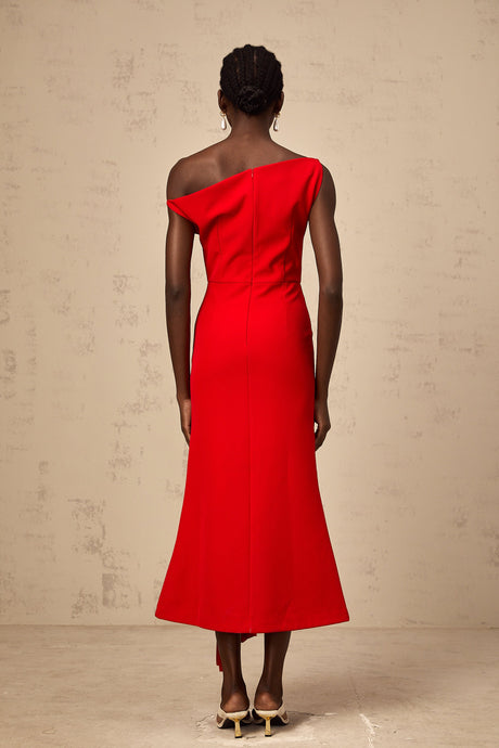Aurohaya Laurine asymmetrical draped midi dress in Red