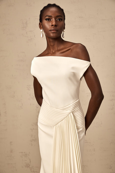 Aurohaya Laurine asymmetrical draped midi dress in White