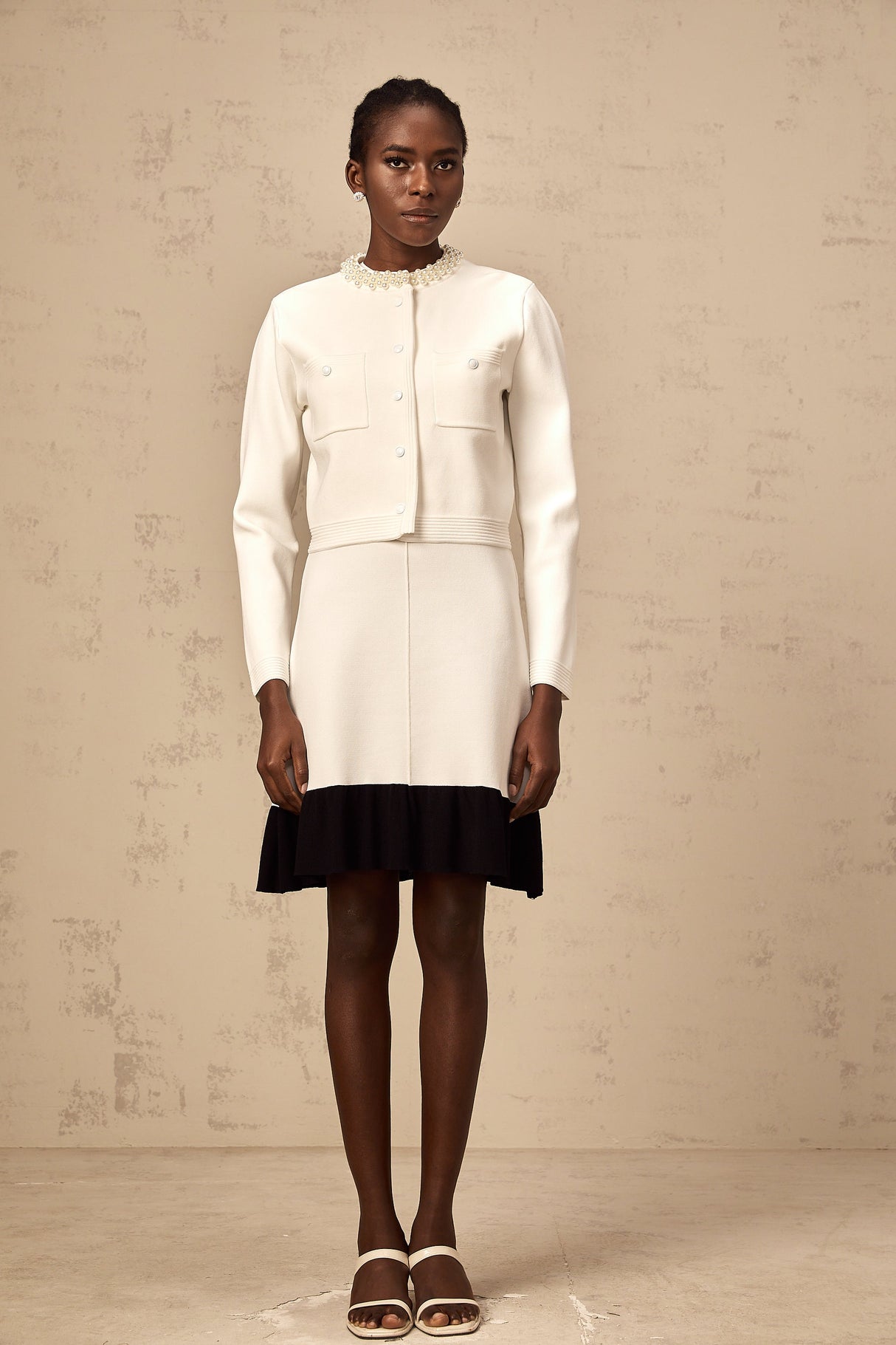 Aurohaya Coralie white faux-pearl knitted cardigan