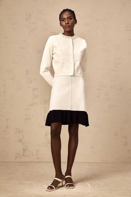 Aurohaya Coralie white faux-pearl knitted cardigan