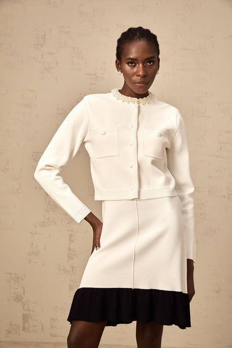 Aurohaya Coralie white faux-pearl knitted cardigan