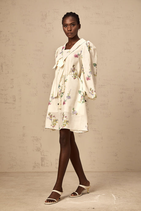 Aurohaya Perrine neutrals bowknot floral-print mini dress