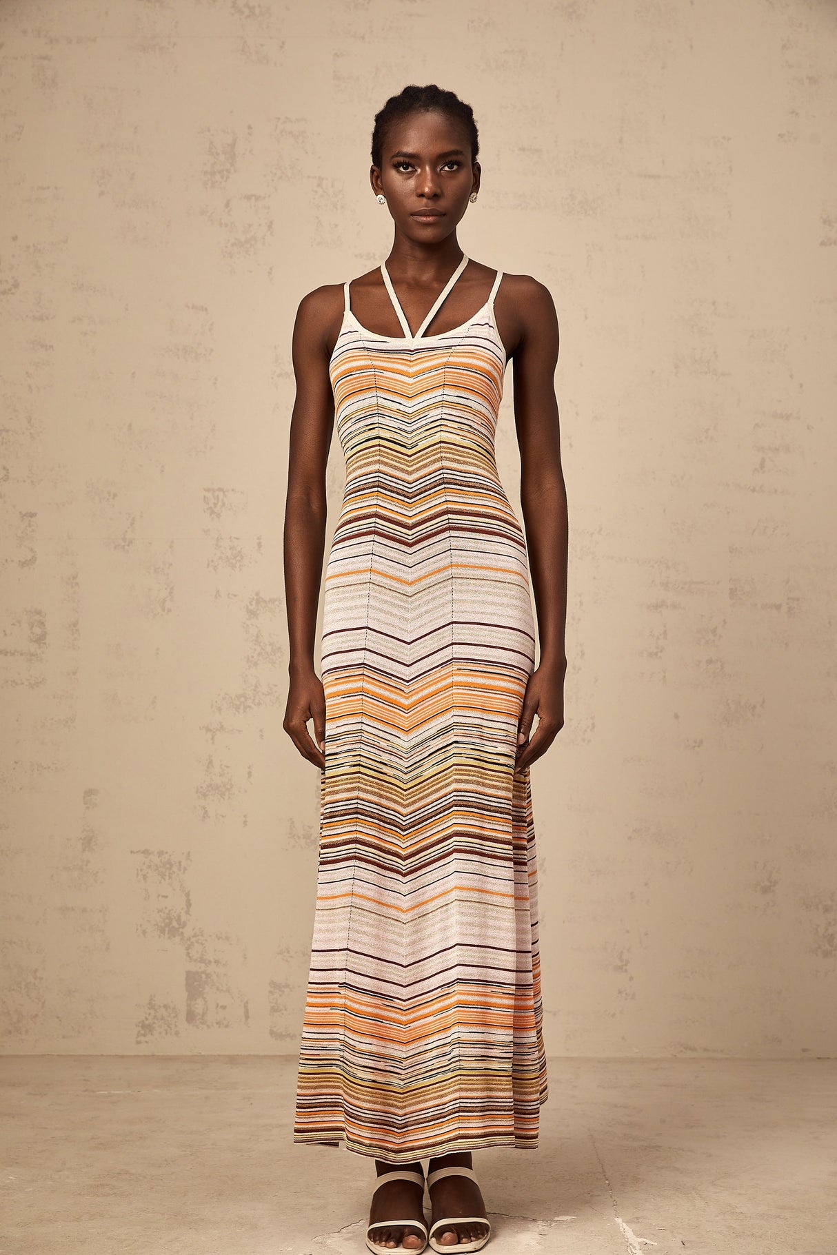 Aurohaya Chloé multicolor striped knit maxi dress