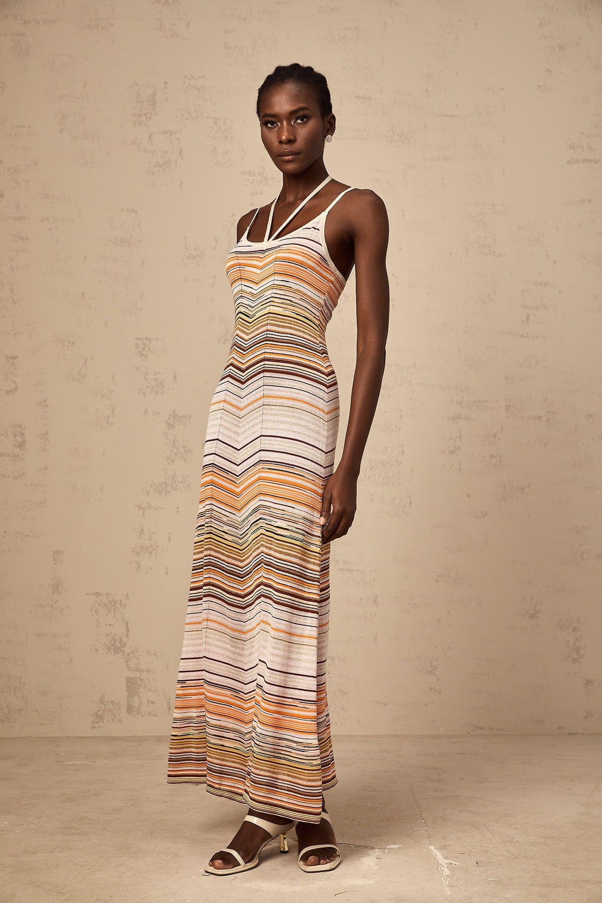 Aurohaya Chloé multicolor striped knit maxi dress