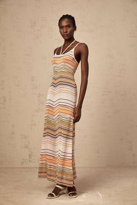 Aurohaya Chloé multicolor striped knit maxi dress