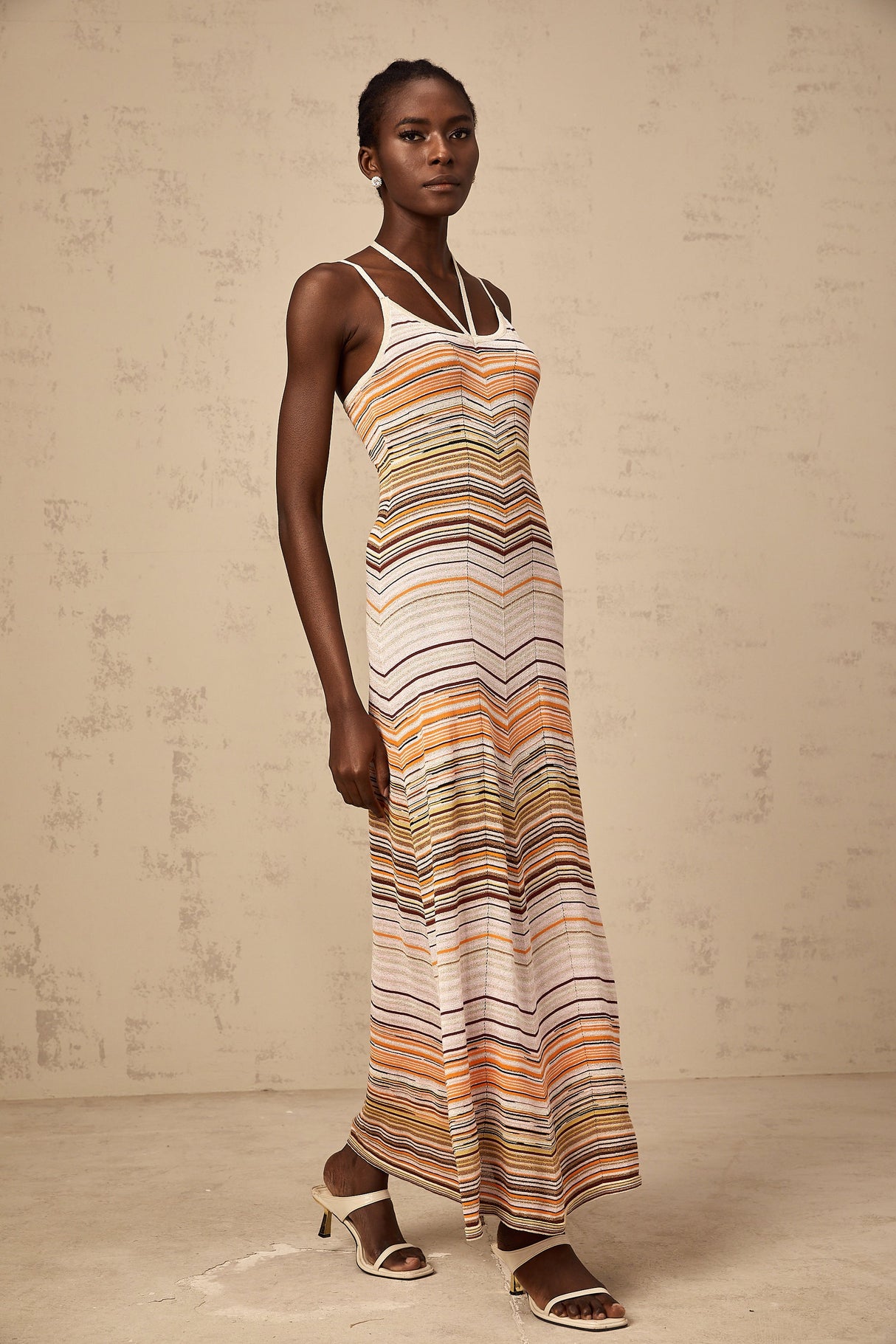 Aurohaya Chloé multicolor striped knit maxi dress