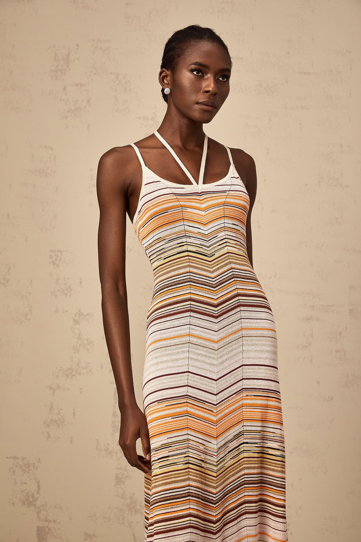 Aurohaya Chloé multicolor striped knit maxi dress