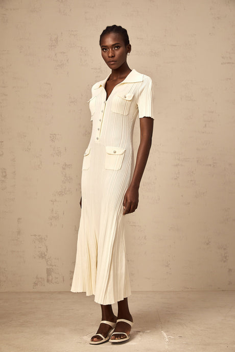 Aurohaya Nouria neutrals ribbed-knit midi dress