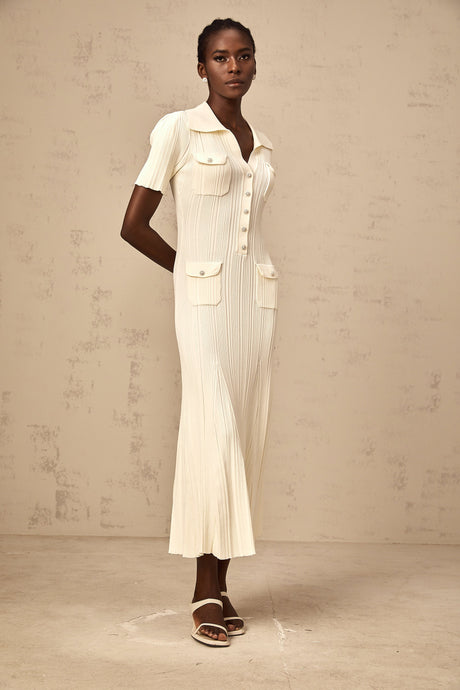 Aurohaya Nouria neutrals ribbed-knit midi dress