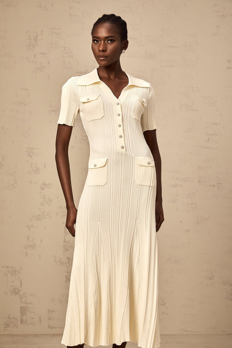 Aurohaya Nouria neutrals ribbed-knit midi dress