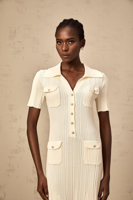 Aurohaya Nouria neutrals ribbed-knit midi dress