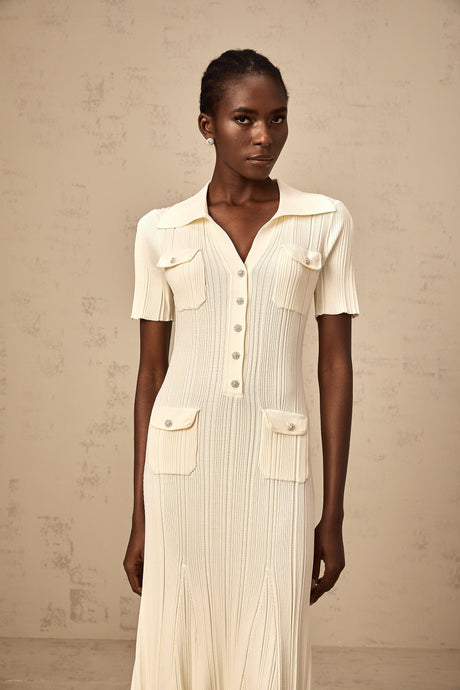 Aurohaya Nouria neutrals ribbed-knit midi dress