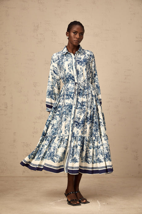 Aurohaya Adélaïde graphic-print midi dress in Blue