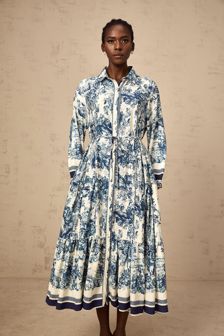 Aurohaya Adélaïde graphic-print midi dress in Blue