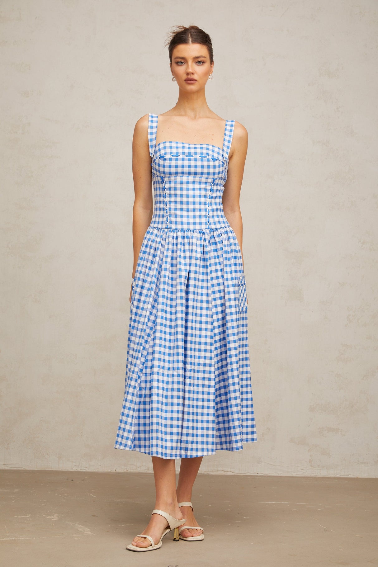 Aurohaya Diane blue gingham midi dress