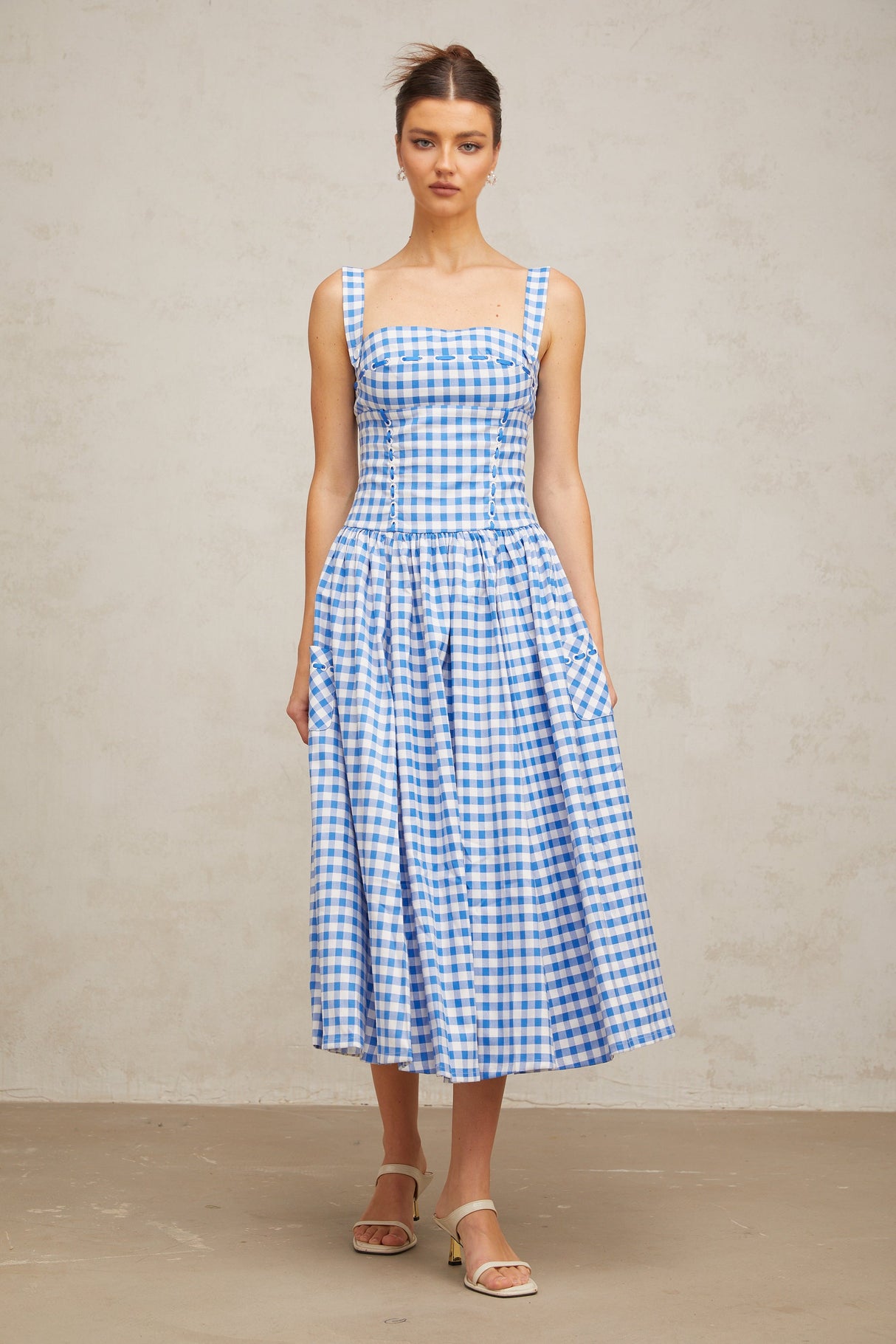 Aurohaya Diane blue gingham midi dress