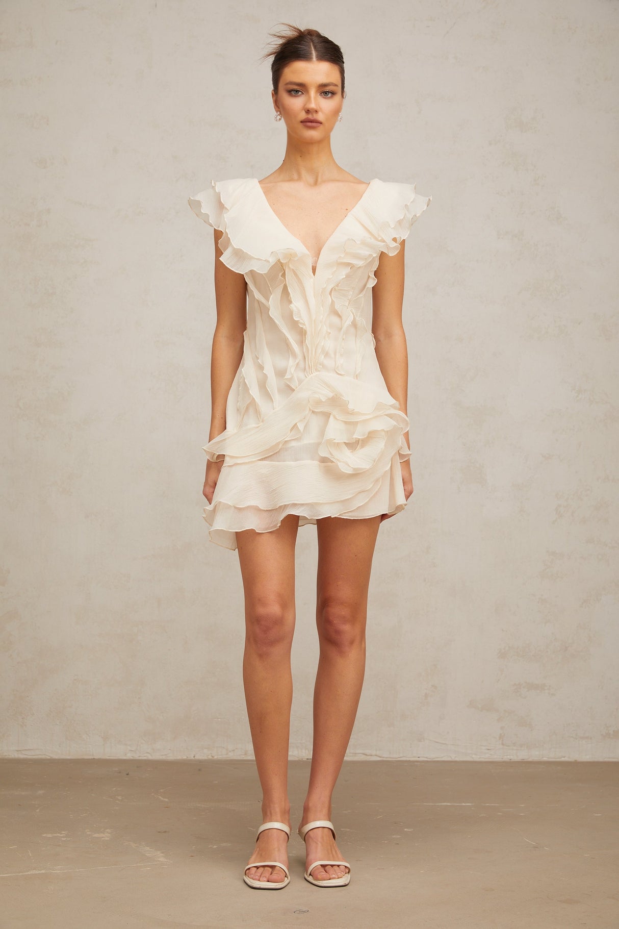 Aurohaya Hélène faux-flower layered ruffled mini dress