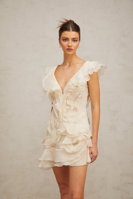 Aurohaya Hélène faux-flower layered ruffled mini dress