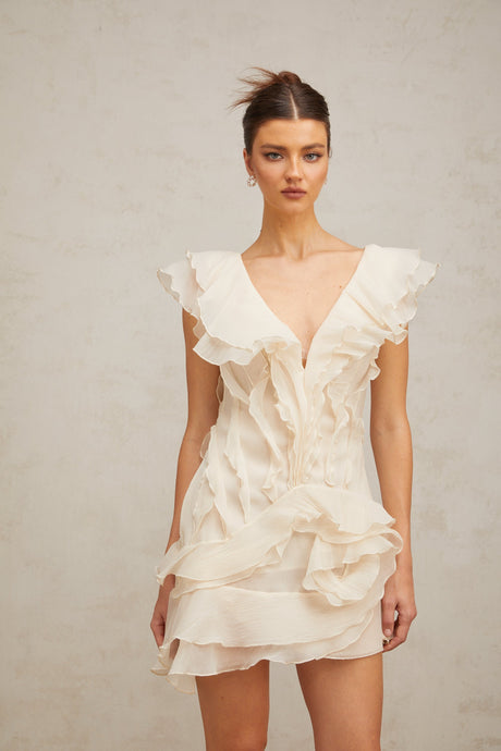 Aurohaya Hélène faux-flower layered ruffled mini dress
