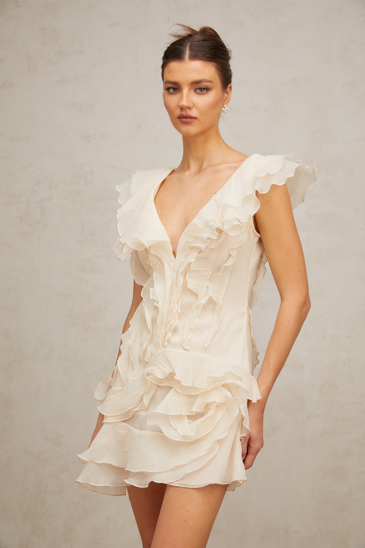 Aurohaya Hélène faux-flower layered ruffled mini dress