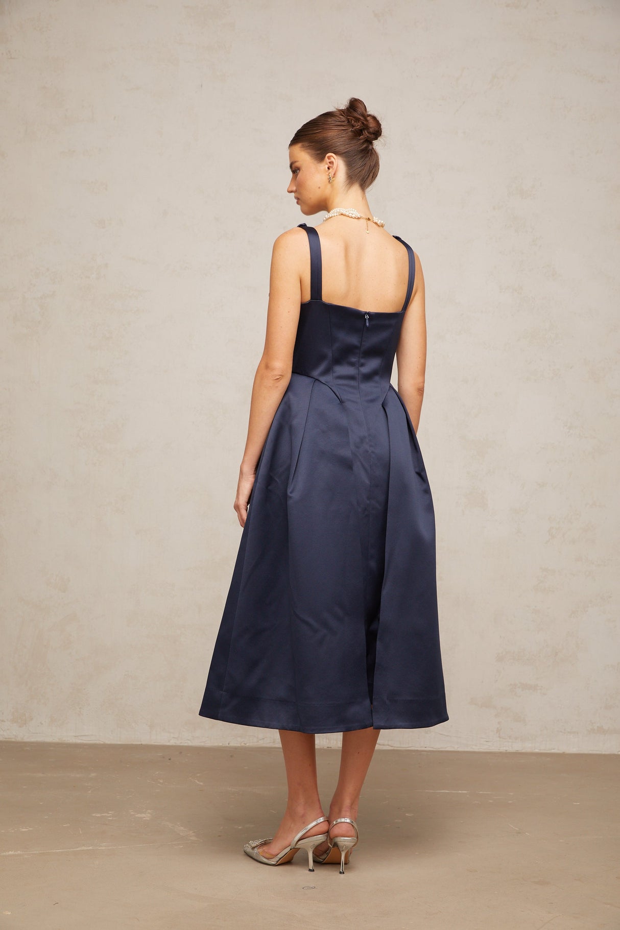 Aurohaya Chantale blue twist-detail satin midi dress