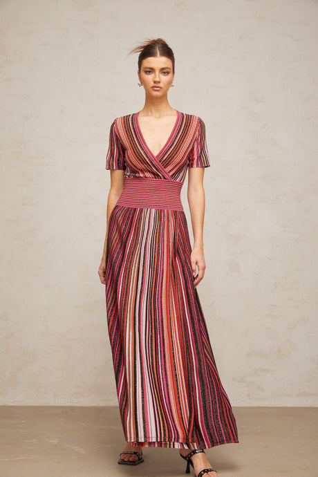 Aurohaya Quirine multicolor metallic knit maxi dress
