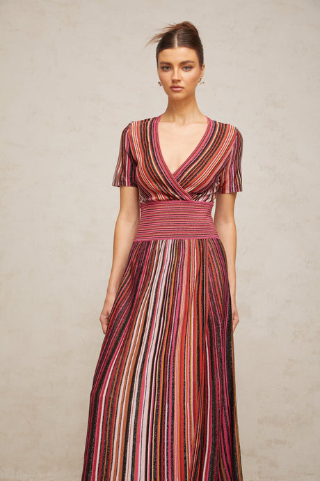 Aurohaya Quirine multicolor metallic knit maxi dress