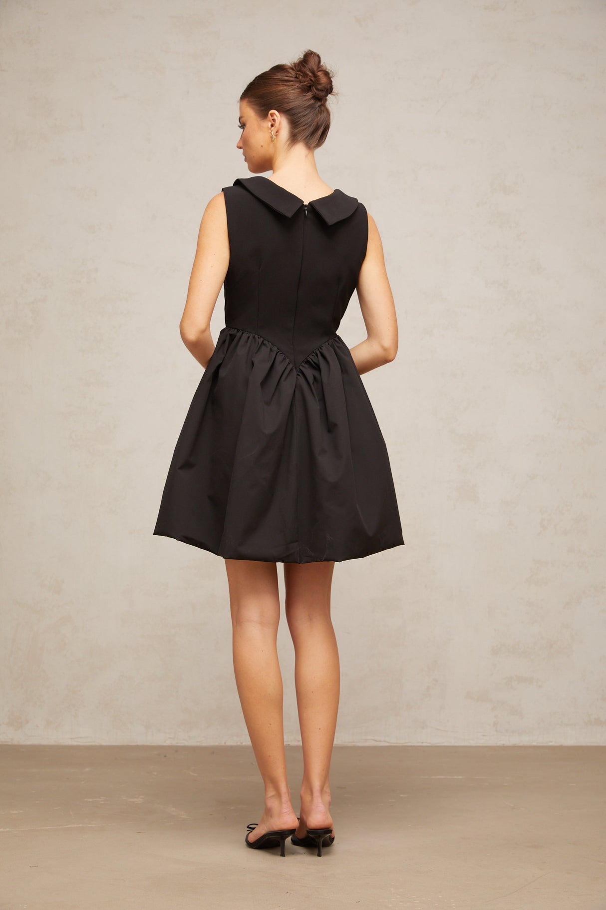 Aurohaya Sandrine black lapel puff mini dress