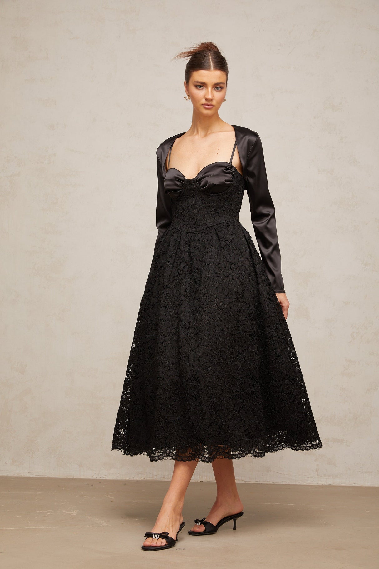 Aurohaya Sidonie black floral-lace top & dress matching set