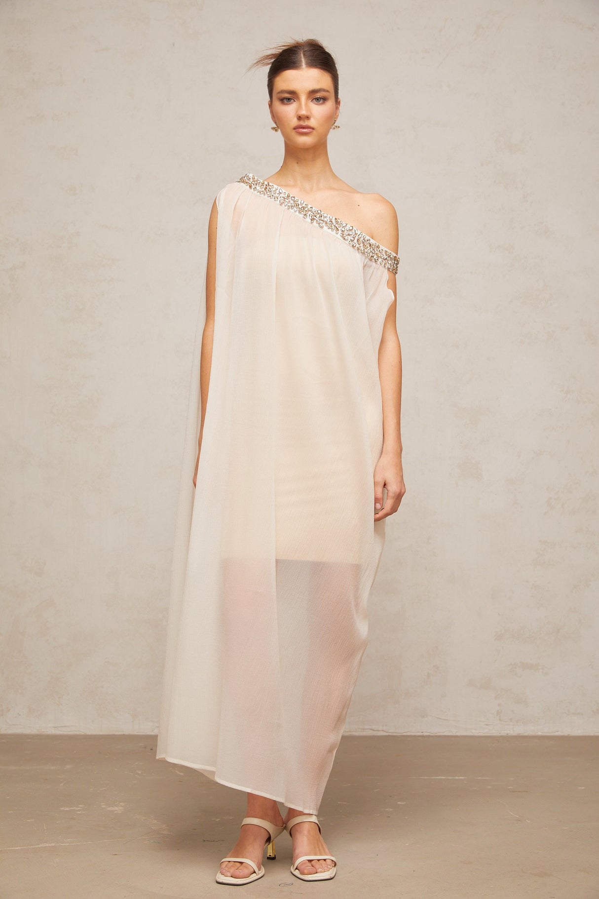 Aurohaya Austen crystal-embellished semi-sheer midi dress