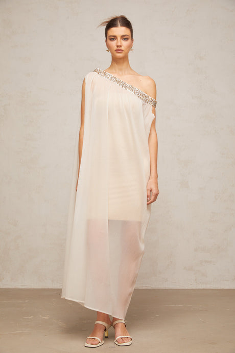 Aurohaya Austen crystal-embellished semi-sheer midi dress