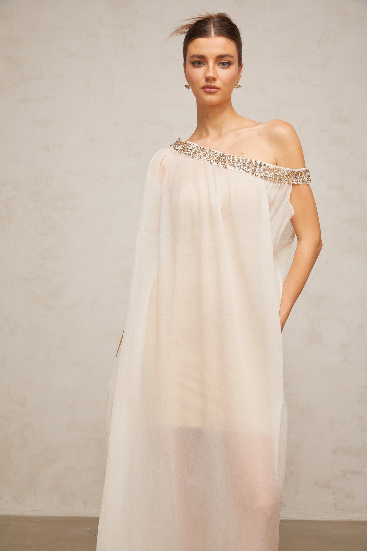 Aurohaya Austen crystal-embellished semi-sheer midi dress