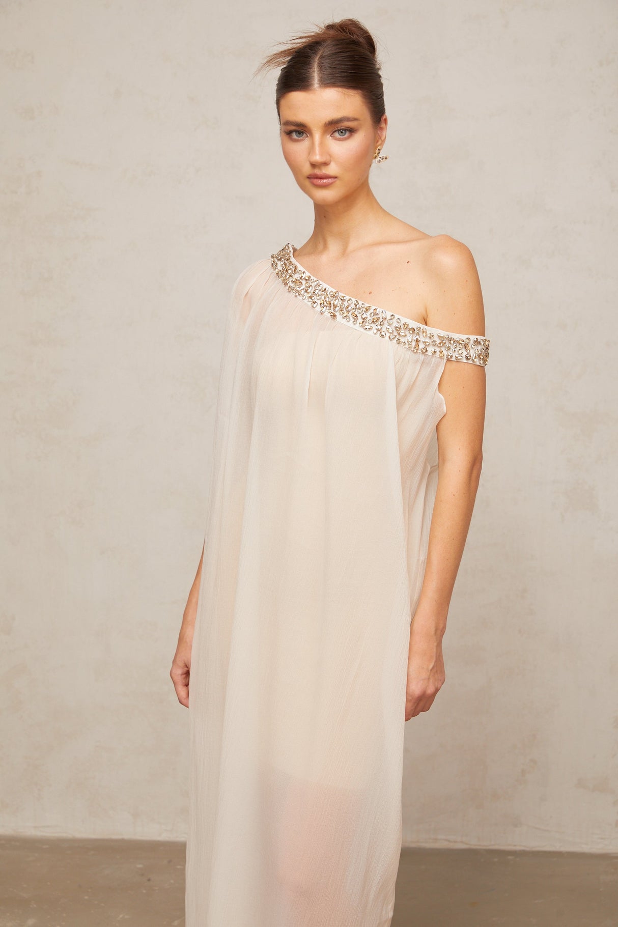 Aurohaya Austen crystal-embellished semi-sheer midi dress
