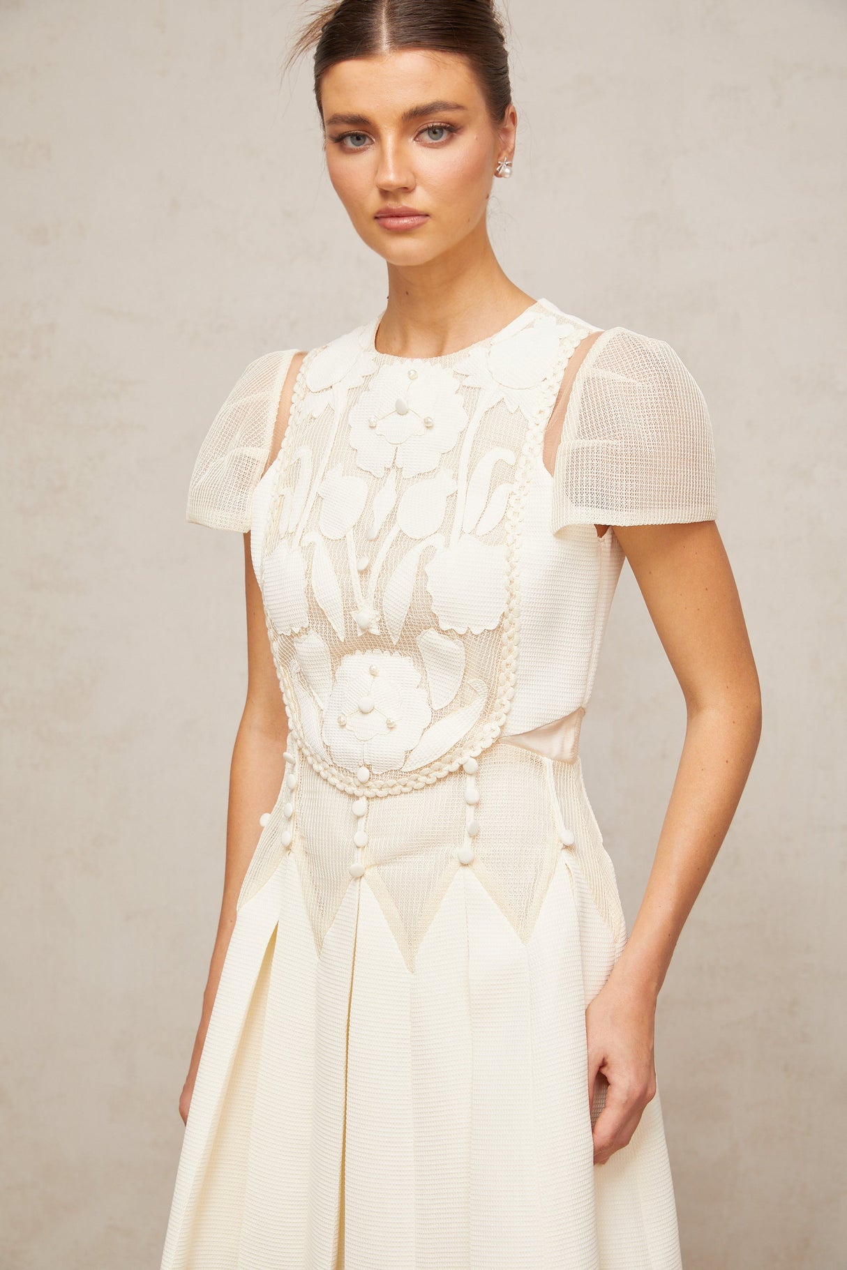Aurohaya Maelle white flower-embroidered mini dress