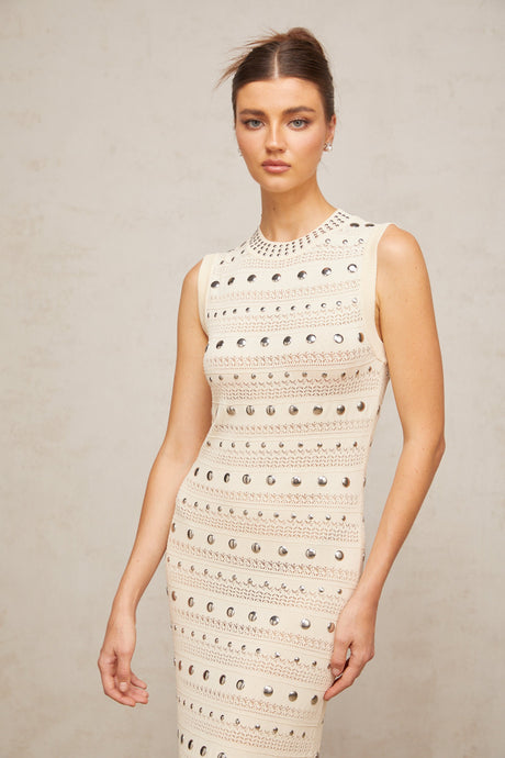 Aurohaya Chloé studded crochet-knit maxi dress in Neutrals