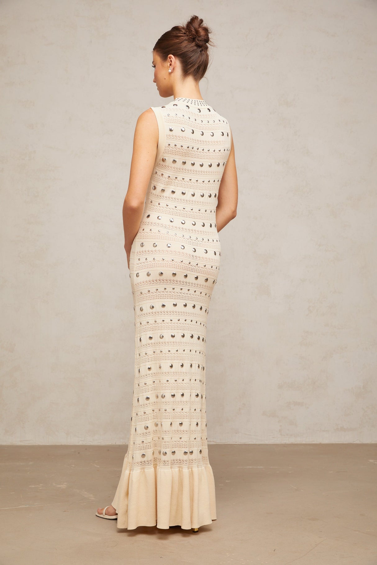 Aurohaya Chloé studded crochet-knit maxi dress in Neutrals