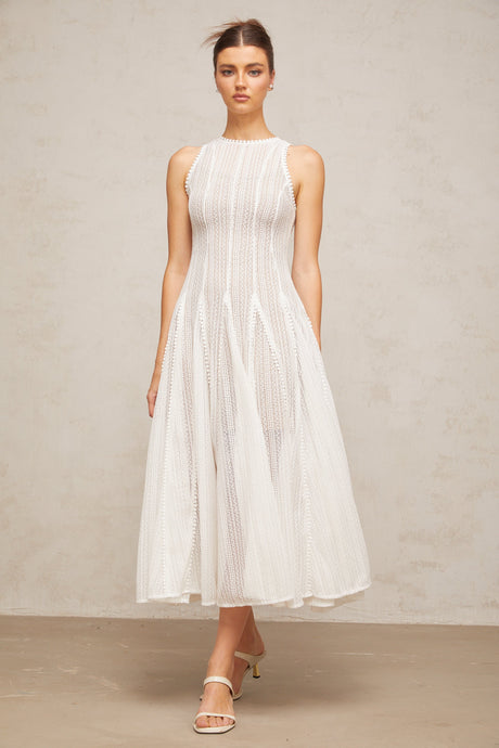 Aurohaya Hélène white pointelle puff midi dress