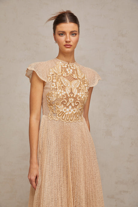 Aurohaya Nerissa embroidered pleated midi dress